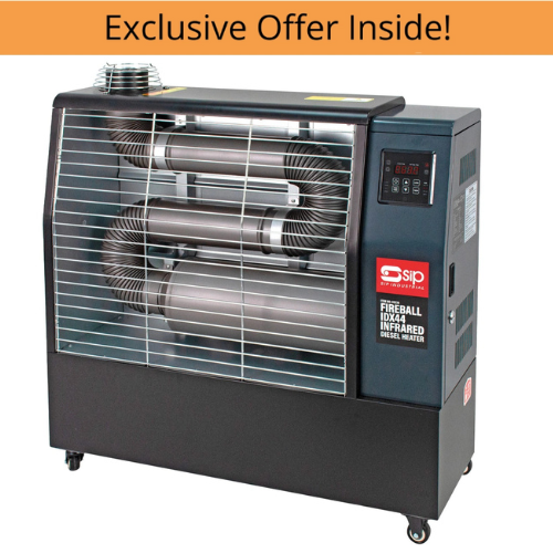 SIP 09236A FIREBALL IDX44 Industrial Infrared Diesel Heater with 3pc Flue Kit