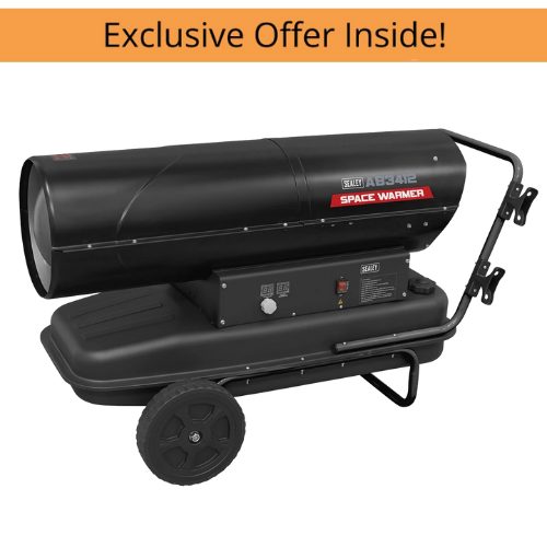 Sealey AB3412 Space Warmer® Kerosene/Diesel Heater 240,000Btu/hr with Wheels