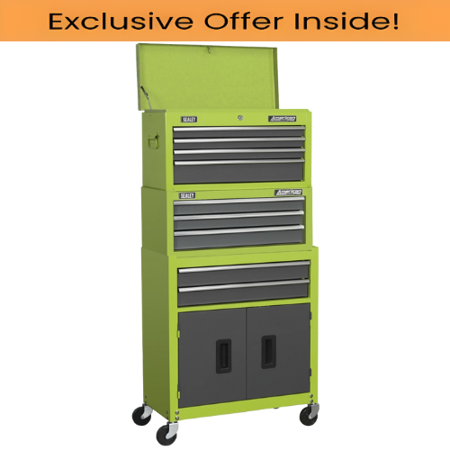Sealey AP2200BBHVSTACK Topchest, Mid-Box & Rollcab 9 Drawer Stack - Hi-Vis Green