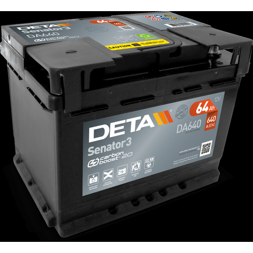 Deta DA640 Premium Car Battery 12V 64Ah Type 027, 5 Years Warranty