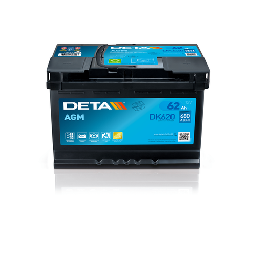 Deta DK620 AGM Car Battery 12V 62Ah Type 027AGM, 3 Years Warranty