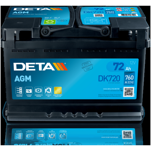 Deta DK720 AGM Car Battery 12V 72Ah Type 096AGM, 3 Years Warranty