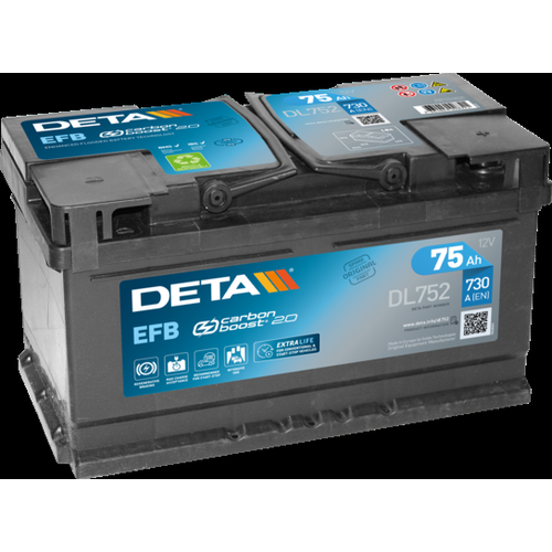 Deta DL752 EFB Car Battery 12V 75Ah Type 110EFB, 3 Years Warranty
