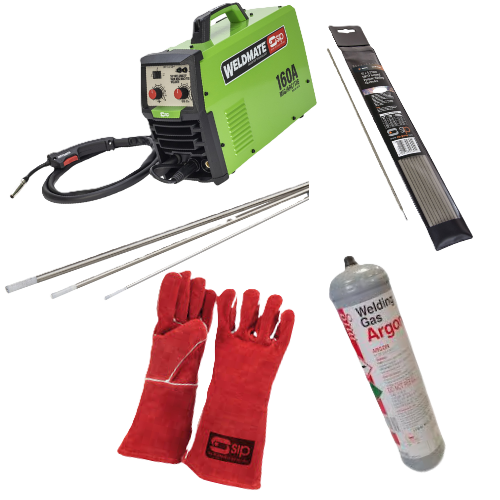 SIP 05733 WELDMATE 160A MIG/ARC/TIG Welder with Welding & Zirconiated Tungsten Electrodes, Argon Gas Bottle & Gauntlets– Ultimate Welding Starter