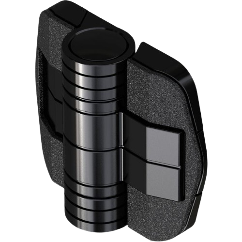Detent Screw On Hinge with 5mm Holes, Black Nylon, Size 50x57mm, Detent Angle 80°, Torque Low 0.7N, Metrol - 2105-08007-90